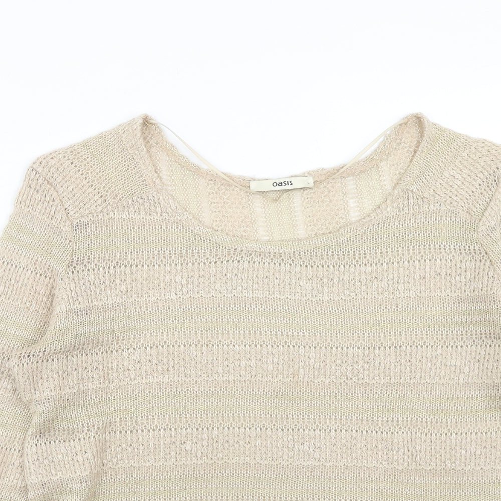 Oasis Womens Brown Boat Neck Acrylic Pullover Jumper Size L