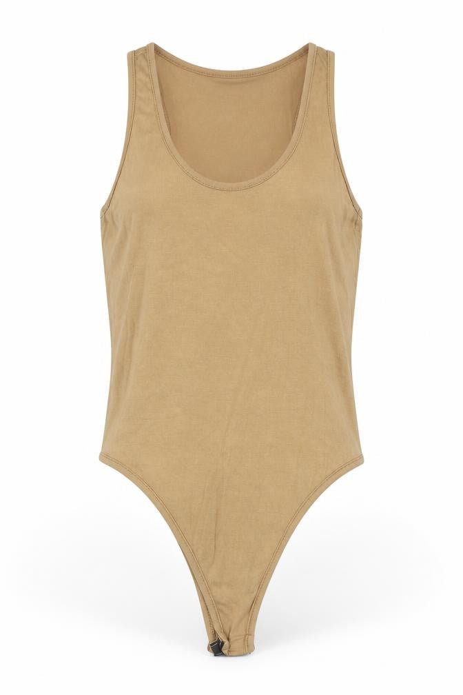 PRETTYLITTLETHING Womens Beige Viscose Bodysuit One-Piece Size 6 Snap