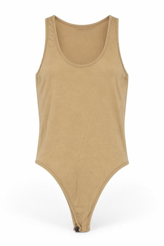 PRETTYLITTLETHING Womens Beige Viscose Bodysuit One-Piece Size 6 Snap