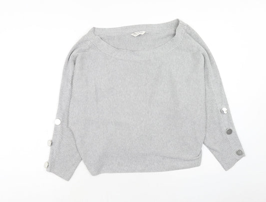 Miss Selfridge Womens Grey Boat Neck Viscose Pullover Jumper Size 12