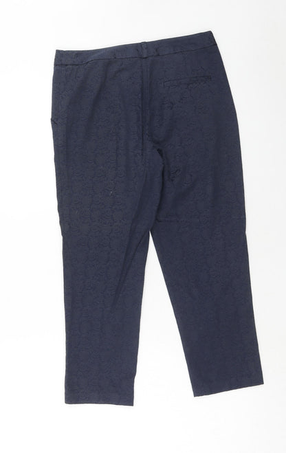 Atmosphere Womens Blue Geometric Cotton Trousers Size 8 Regular Hook & Eye