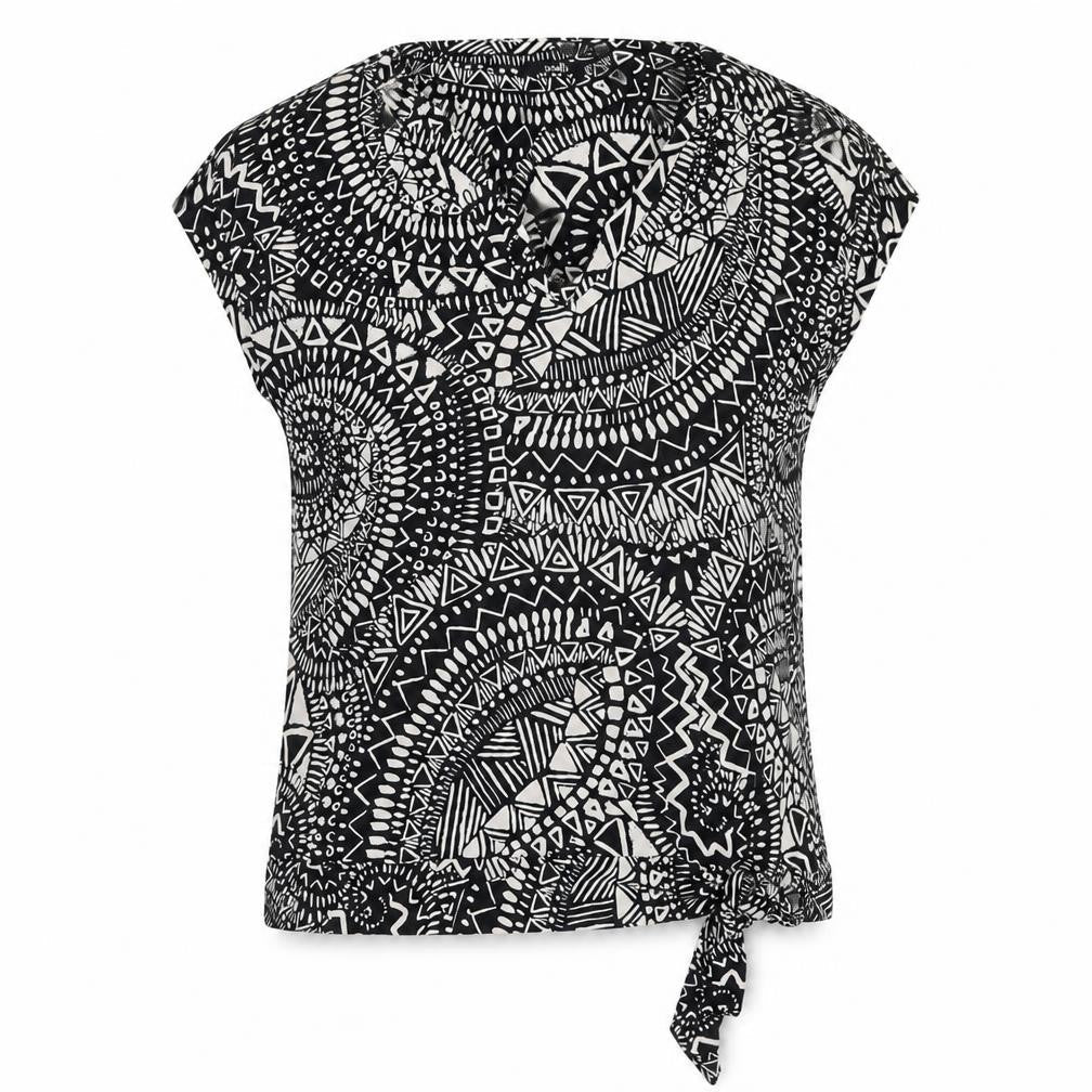 Wallis Womens Black Geometric Viscose Basic Blouse Size 12 V-Neck