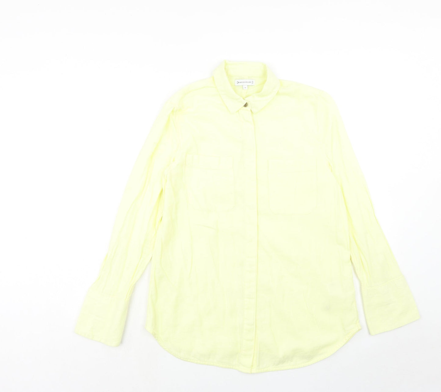 Warehouse Womens Yellow Cotton Basic Button-Up Size 10 Collared