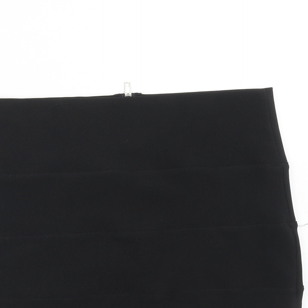 Preworn Womens Black Polyester Bandage Skirt Size 14 Zip