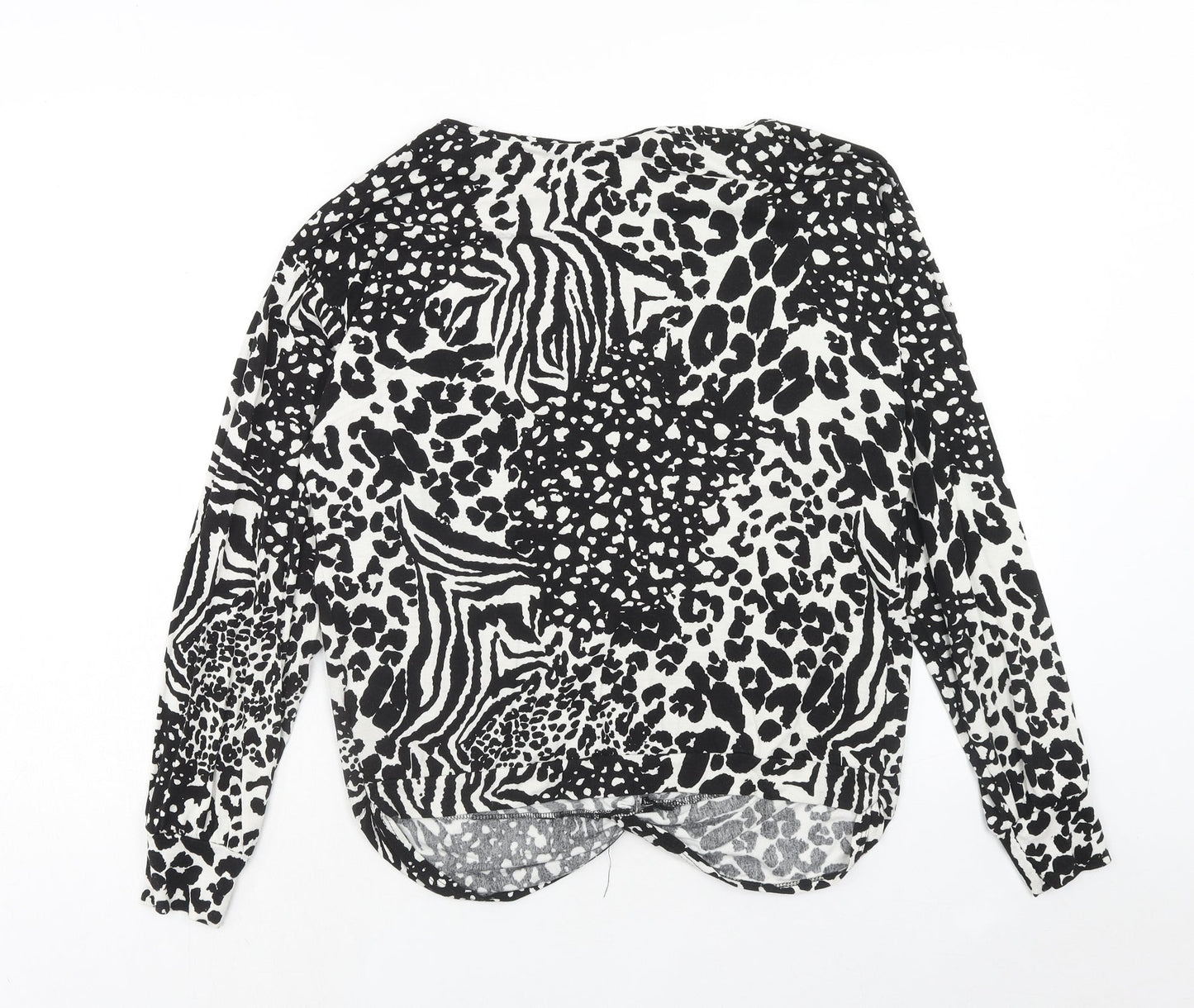 New Look Womens Black Animal Print Viscose Basic Blouse Size 14 Boat Neck