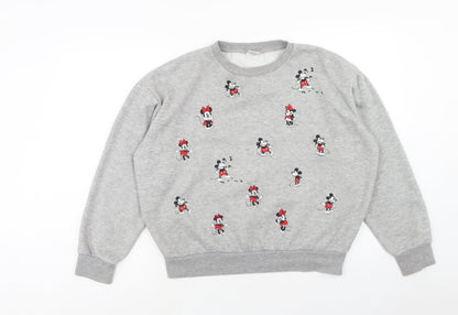 Preloved Primark Womens Grey Cotton Pullover Sweatshirt Size M Pullover - Mickey and Minnie Mouse Size 12-14 - Front