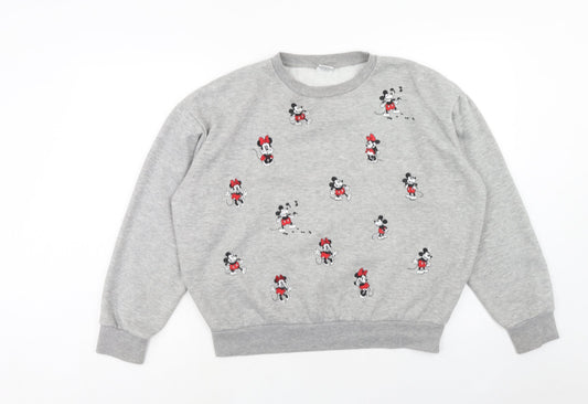 Primark Womens Grey Cotton Pullover Sweatshirt Size M Pullover - Mickey and Minnie Mouse Size 12-14