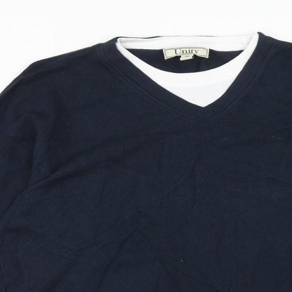 Unity Mens Blue V-Neck Cotton Pullover Jumper Size M Long Sleeve