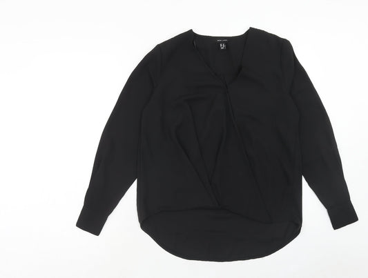 New Look Womens Black Polyester Basic Blouse Size 10 V-Neck
