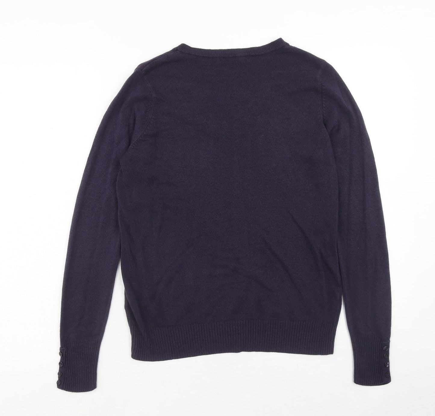 Marks and Spencer Womens Purple V-Neck Acrylic Pullover Jumper Size 12