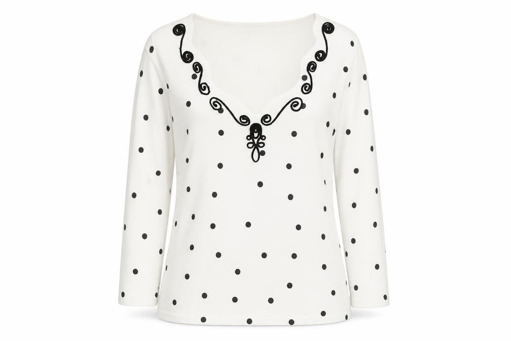 Precis Womens White V-Neck Polka Dot Viscose Pullover Jumper Size S