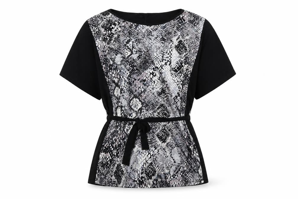 Classics Womens Black Animal Print Polyester Basic Blouse Size 14 Boat Neck - Snake Print