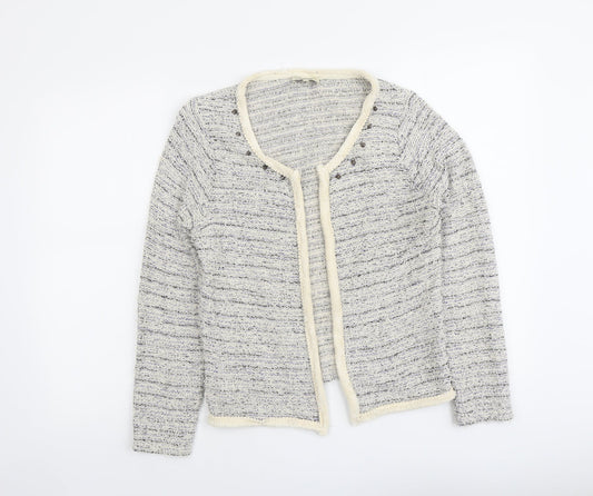 Papaya Womens Blue V-Neck Geometric Cotton Cardigan Jumper Size 10