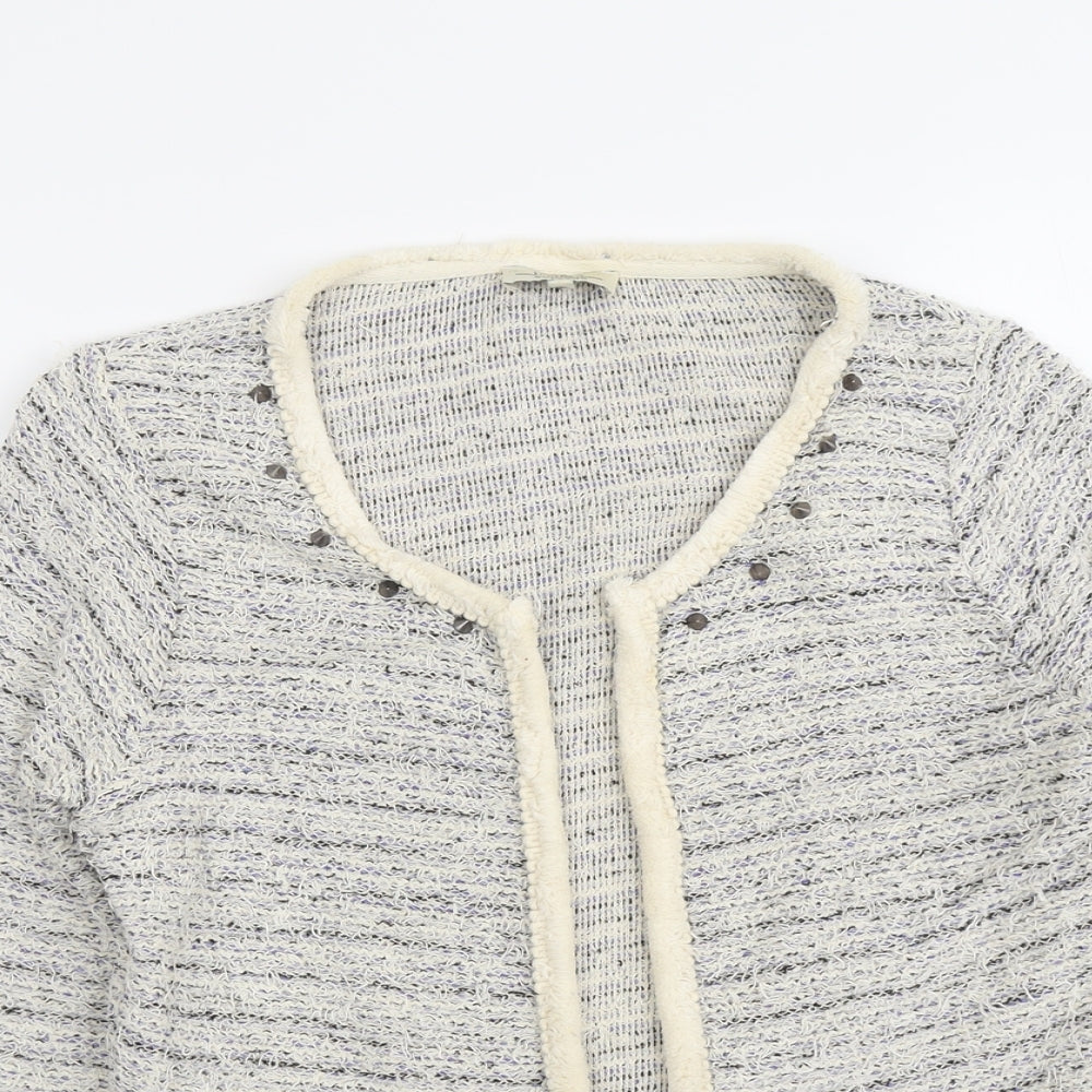 Papaya Womens Blue V-Neck Geometric Cotton Cardigan Jumper Size 10