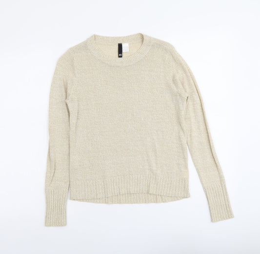H&M Womens Beige Round Neck Acrylic Pullover Jumper Size XS