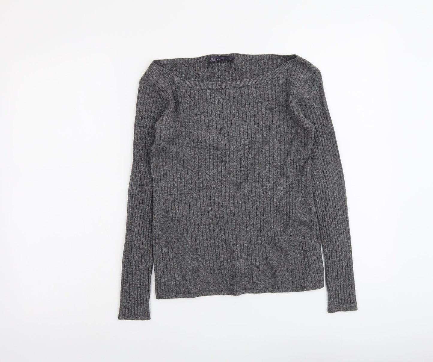 Marks and Spencer Womens Grey Round Neck Viscose Pullover Jumper Size 8