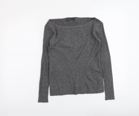 Marks and Spencer Womens Grey Round Neck Viscose Pullover Jumper Size 8