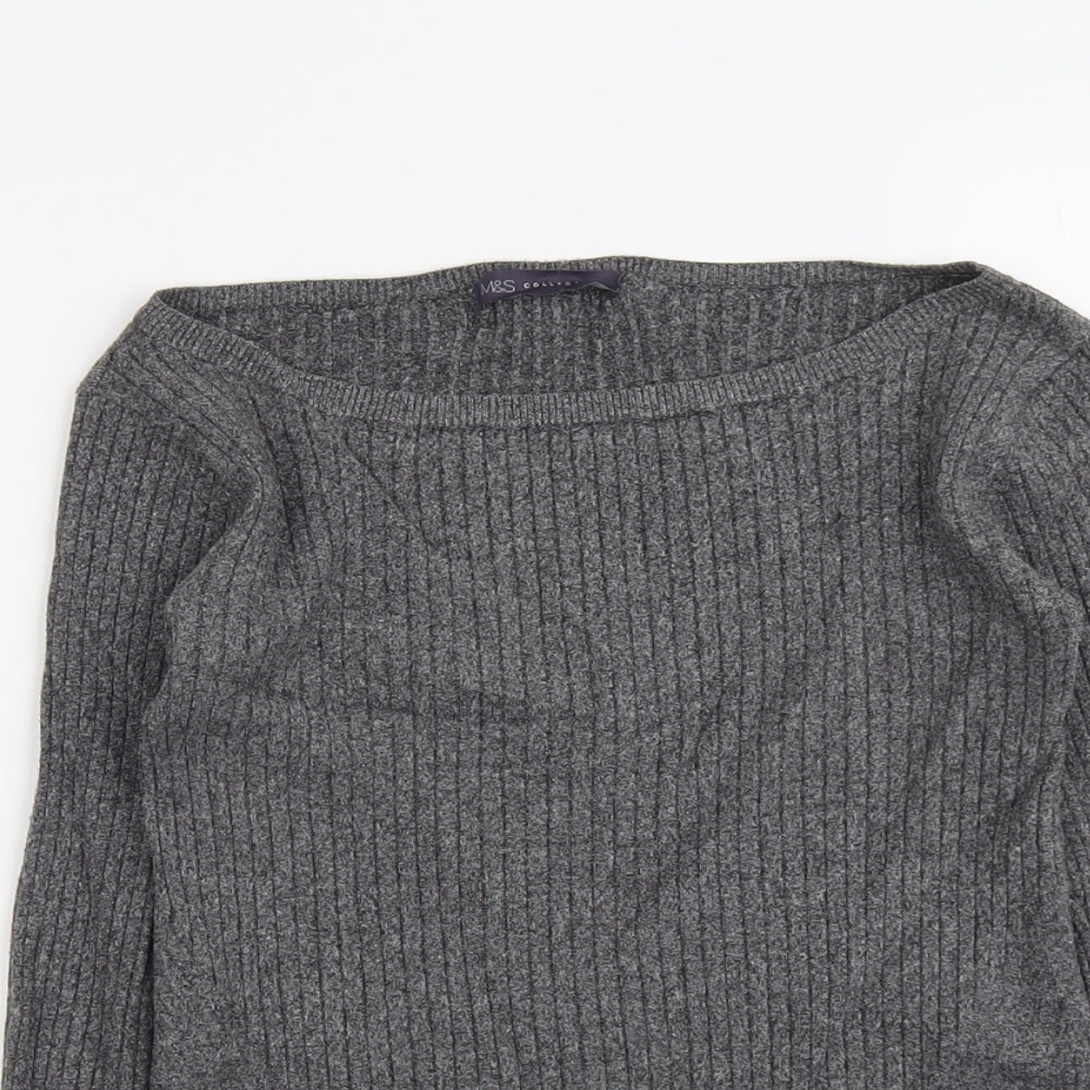 Marks and Spencer Womens Grey Round Neck Viscose Pullover Jumper Size 8