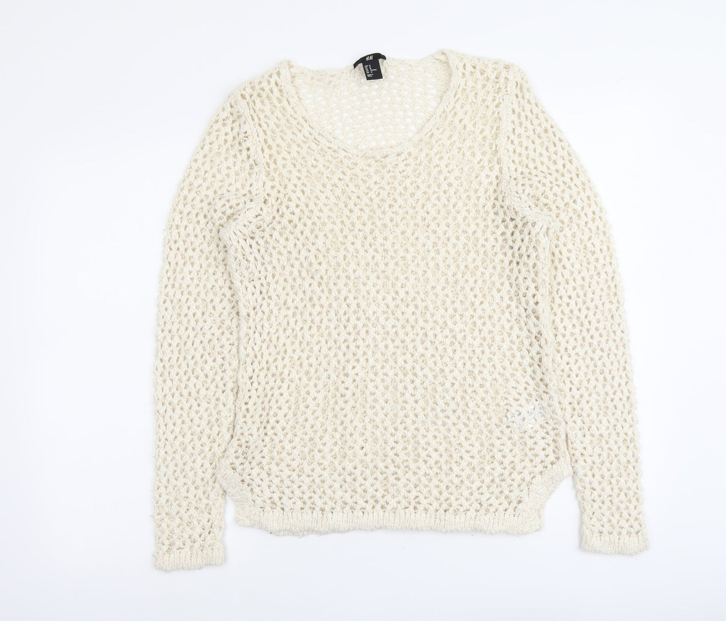 H&M Womens Ivory Round Neck Acrylic Pullover Jumper Size M