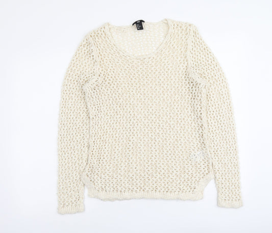 H&M Womens Ivory Round Neck Acrylic Pullover Jumper Size M