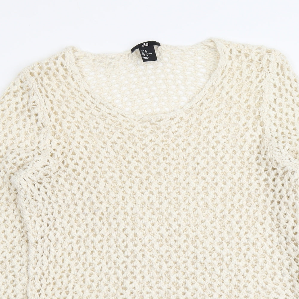 H&M Womens Ivory Round Neck Acrylic Pullover Jumper Size M