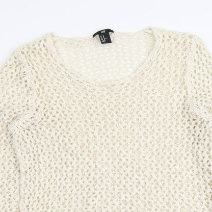 H&M Womens Ivory Round Neck Acrylic Pullover Jumper Size M