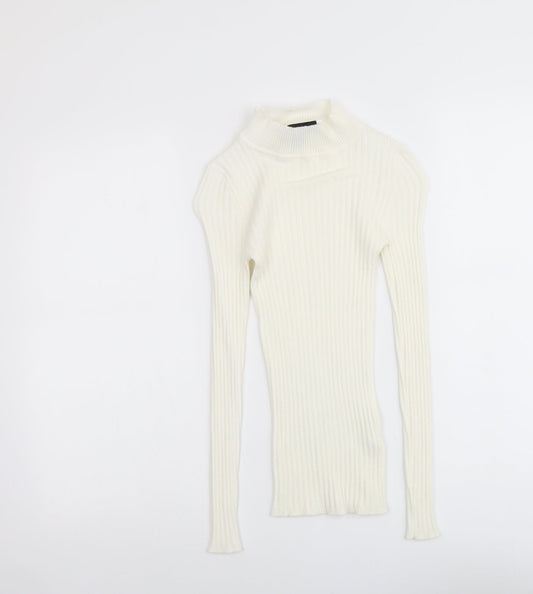 Atmosphere Womens Ivory Mock Neck Viscose Pullover Jumper Size 8