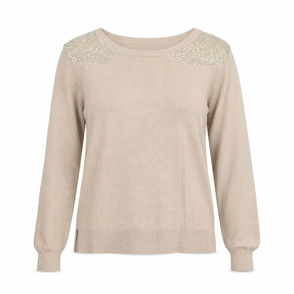 Oasis Womens Beige Round Neck Cotton Pullover Jumper Size M