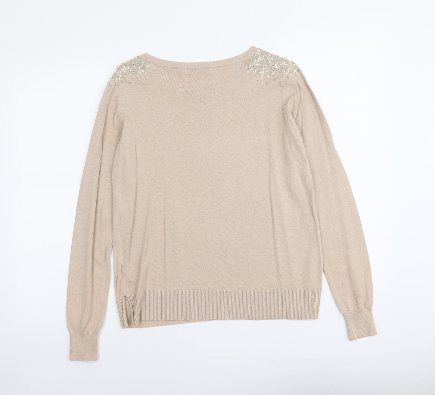 Oasis Womens Beige Round Neck Cotton Pullover Jumper Size M