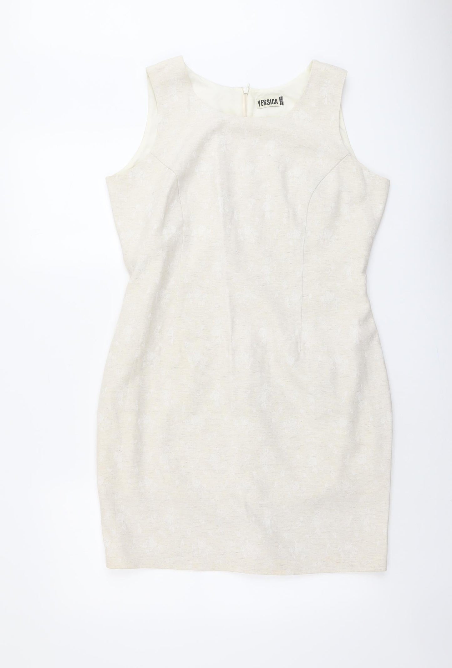 Yessica Womens Beige Geometric Polyester Pencil Dress Size 16 Round Neck Zip