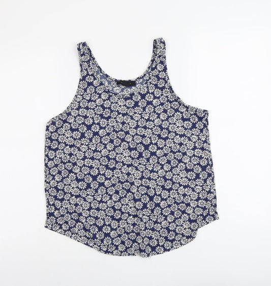 Atmosphere Womens Blue Floral Polyester Basic Tank Size 12 Scoop Neck