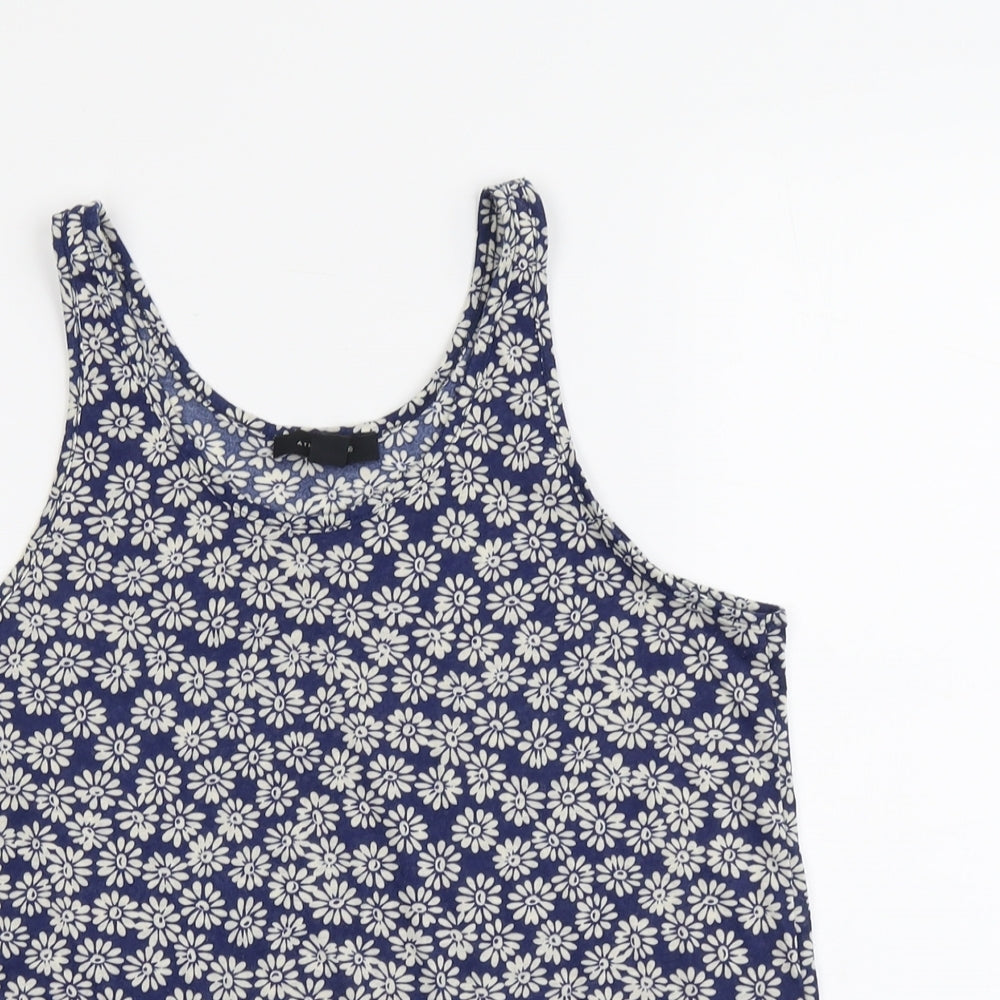 Atmosphere Womens Blue Floral Polyester Basic Tank Size 12 Scoop Neck