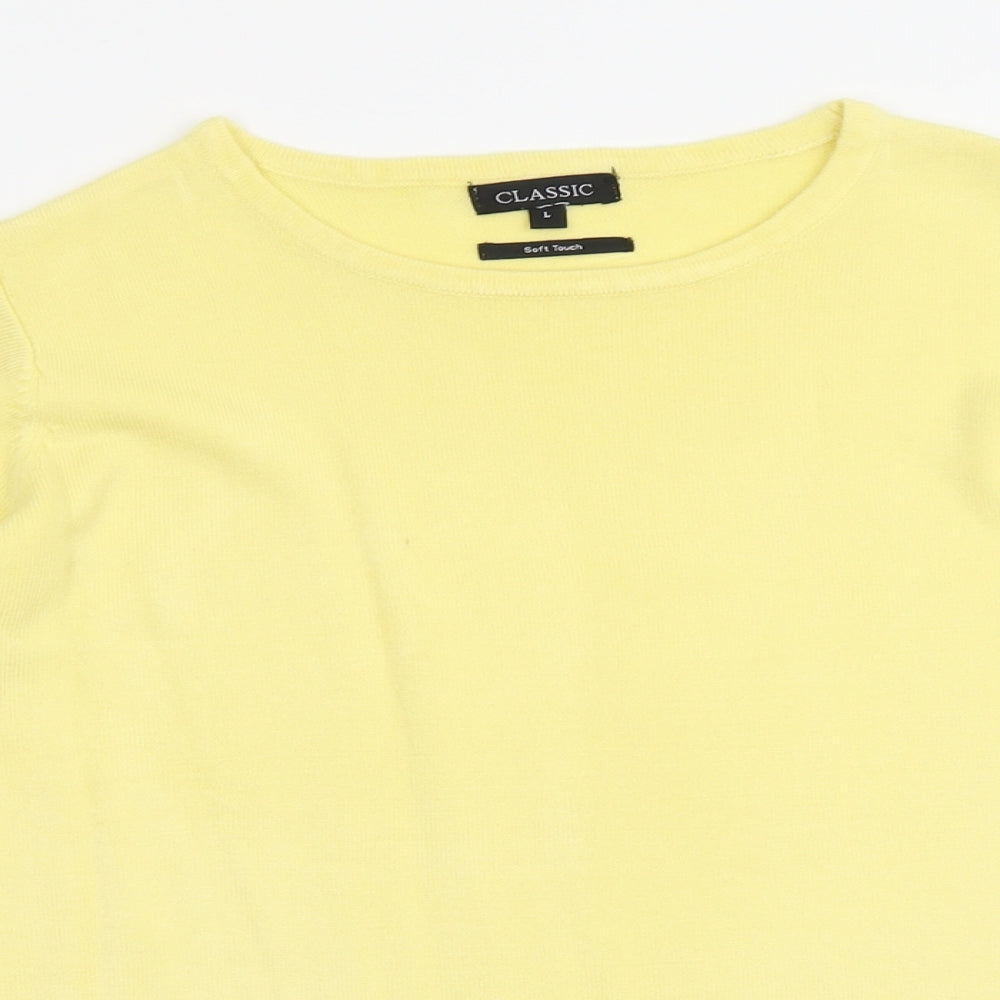 Classic Womens Yellow Round Neck Acrylic Pullover Jumper Size L
