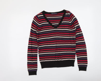 Marks & Spencer Womens Multicoloured V-Neck Striped Acrylic Pullover Jumper Size 8