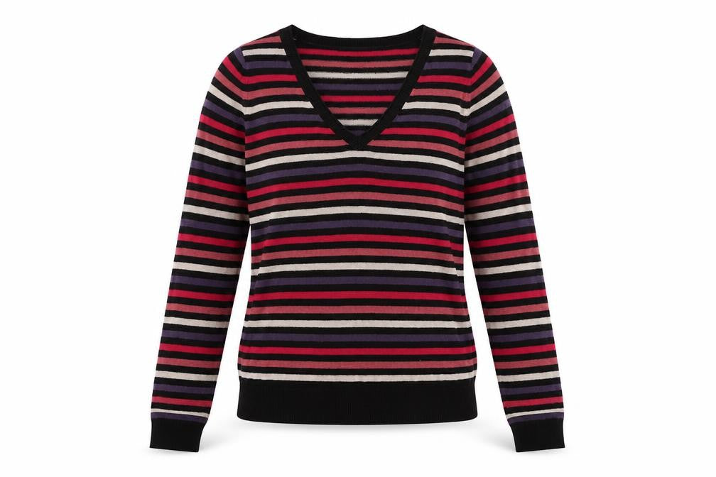 Marks & Spencer Womens Multicoloured V-Neck Striped Acrylic Pullover Jumper Size 8