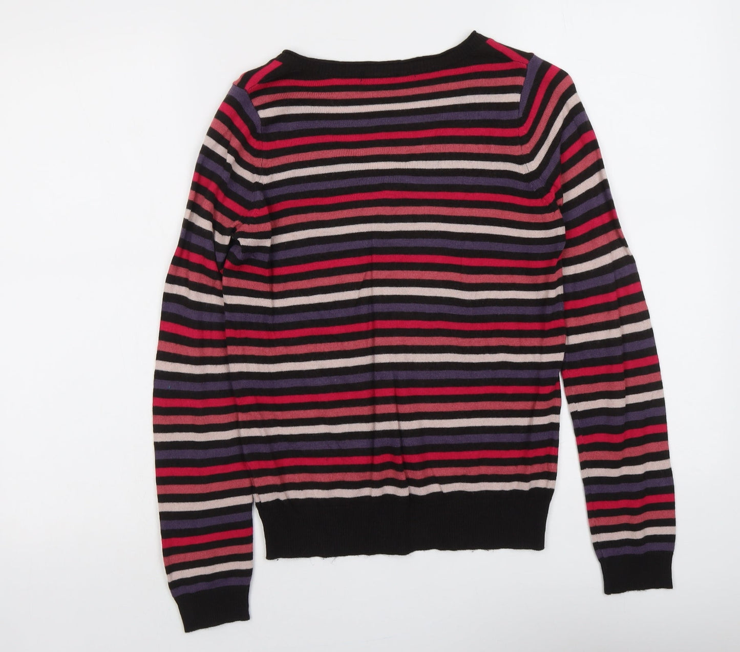 Marks and Spencer Womens Multicoloured V-Neck Striped Acrylic Pullover Jumper Size 8
