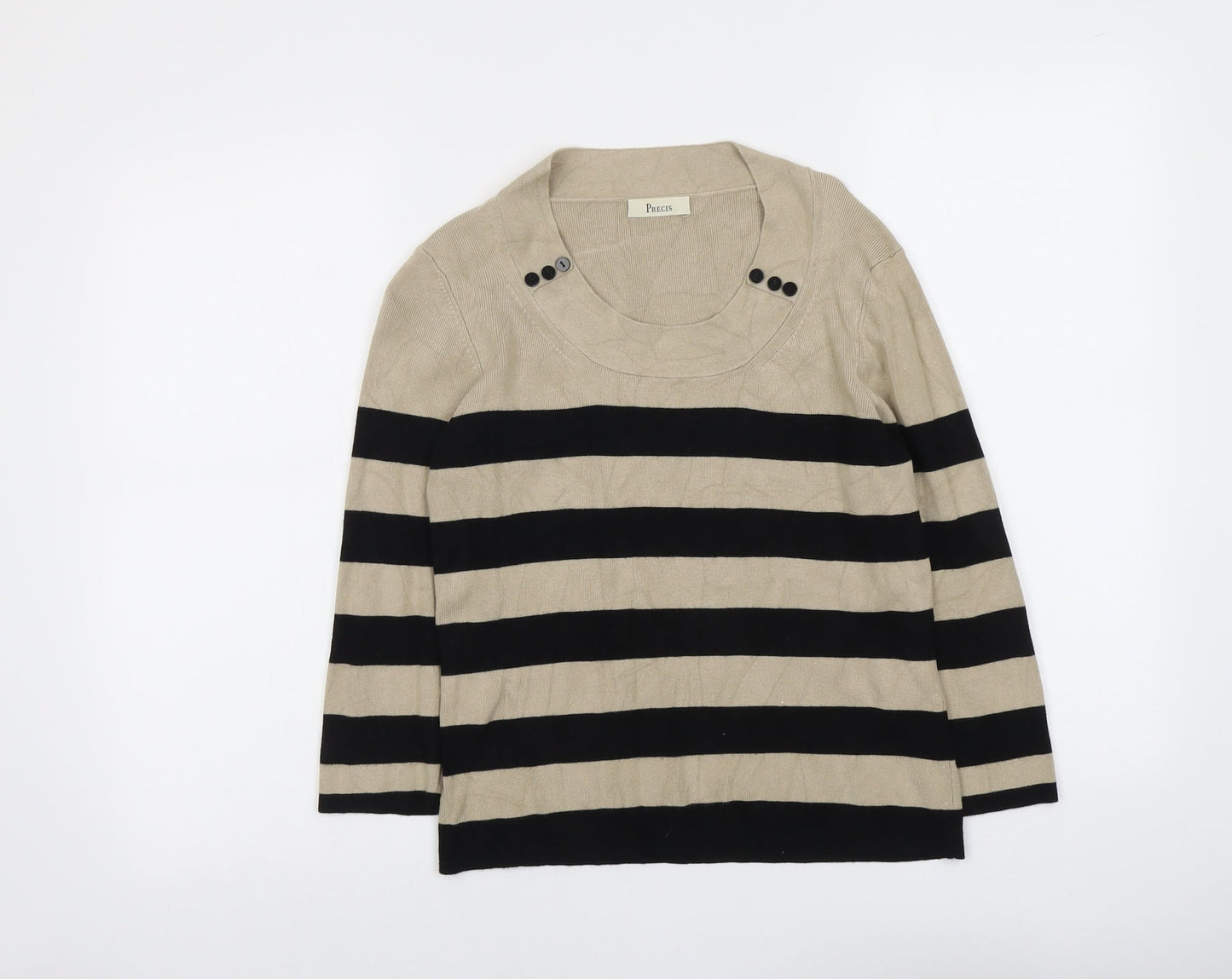 Precis Womens Beige Scoop Neck Striped Viscose Pullover Jumper Size M