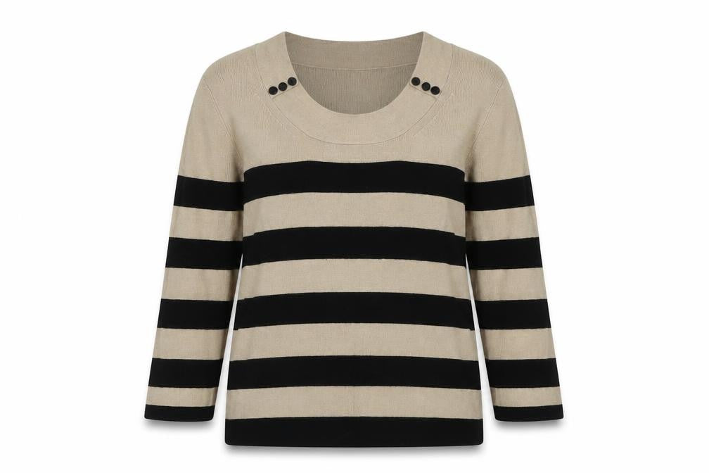 Precis Womens Beige Scoop Neck Striped Viscose Pullover Jumper Size M
