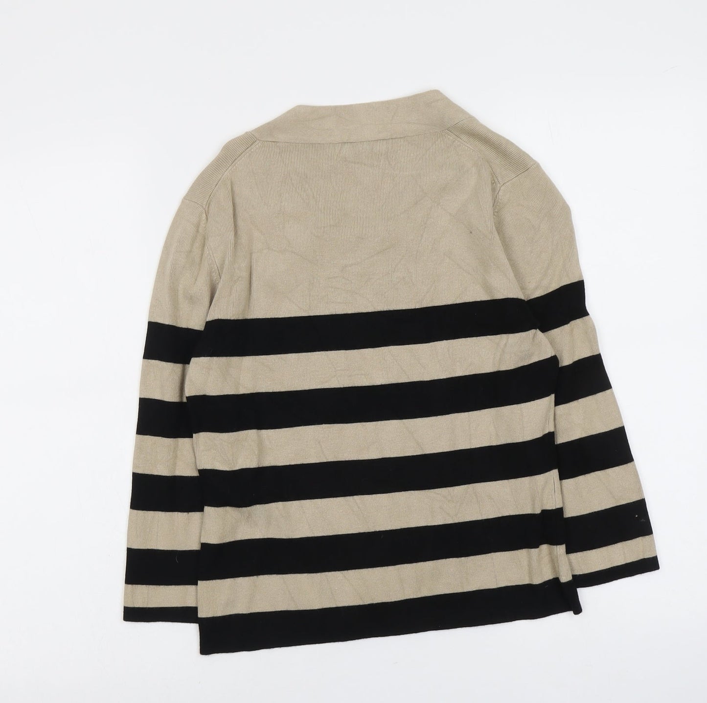 Precis Womens Beige Scoop Neck Striped Viscose Pullover Jumper Size M