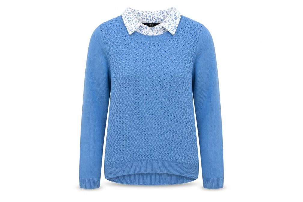 EWM Womens Blue Collared Acrylic Pullover Jumper Size 10