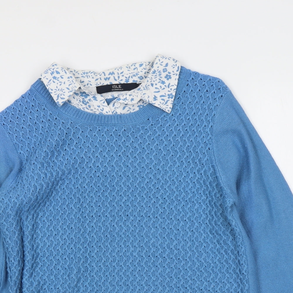 EWM Womens Blue Collared Acrylic Pullover Jumper Size 10