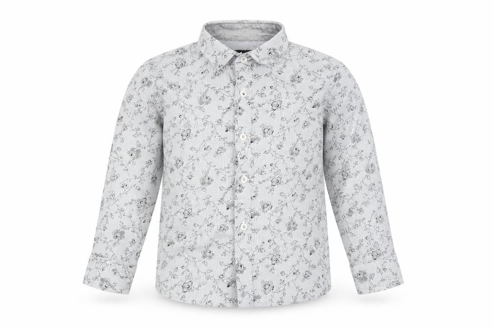 Steel & Jelly Boys Grey Floral Cotton Basic Button-Up Size 5-6 Years Collared Button