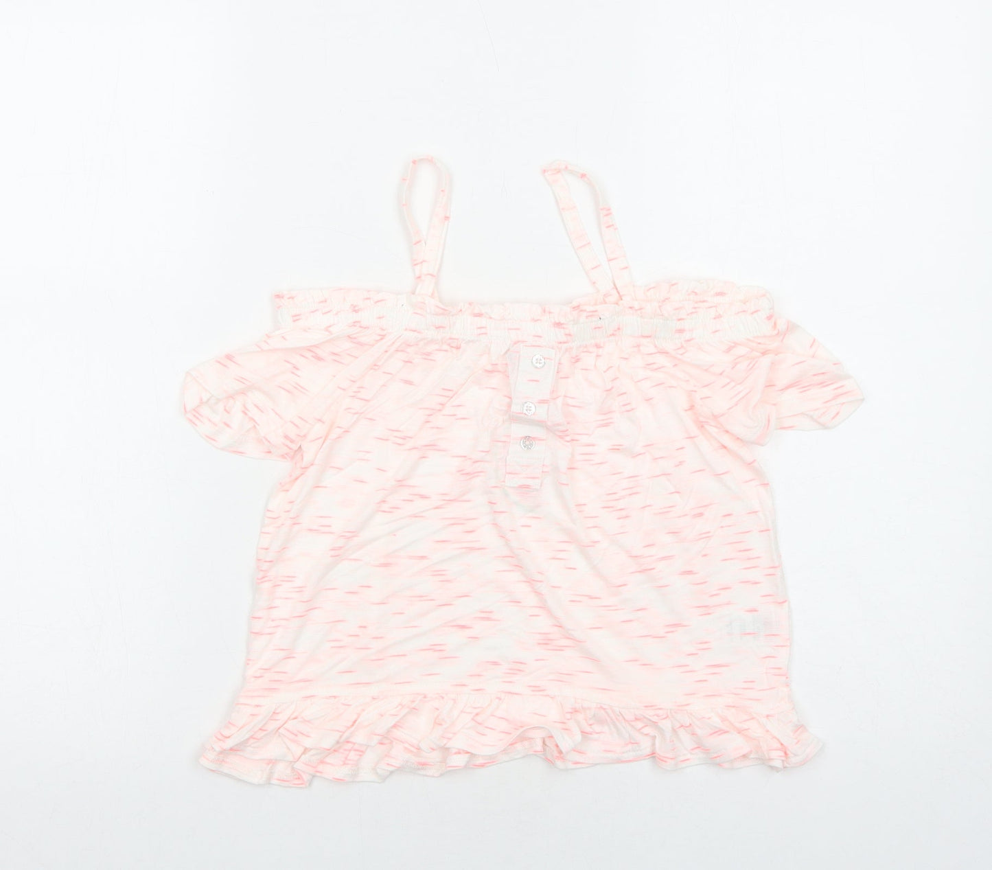 Matalan Girls Pink Geometric Viscose Basic Blouse Size 10 Years Off the Shoulder Pullover