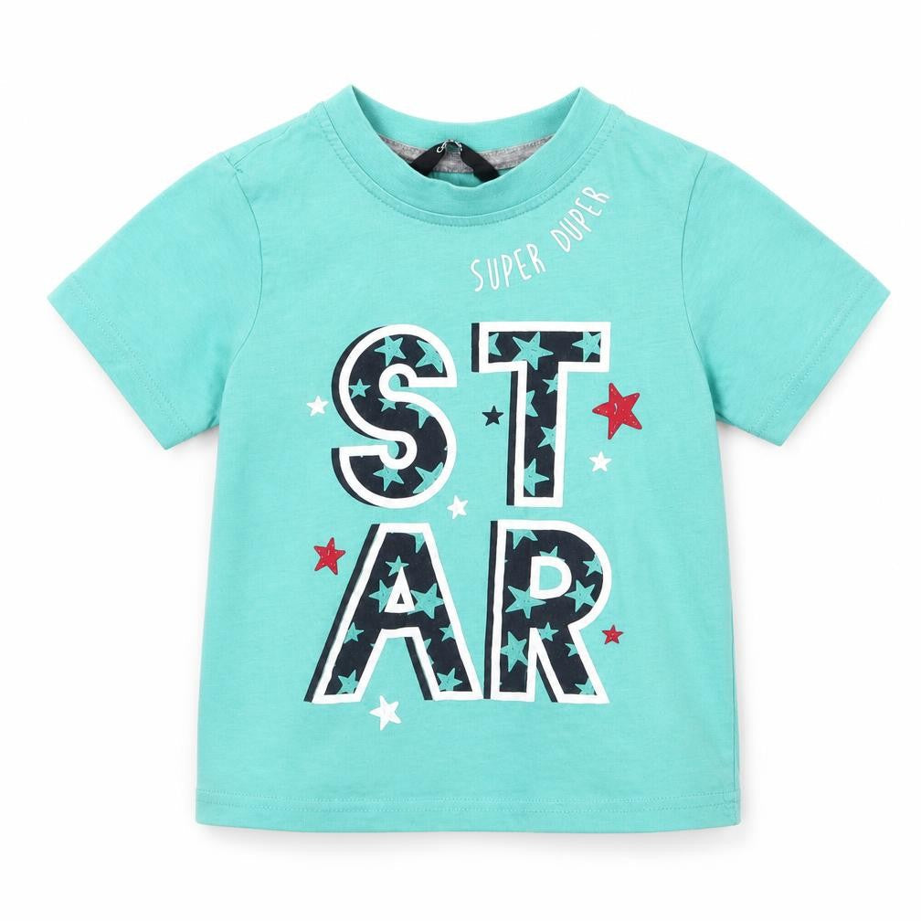 George Boys Green Cotton Basic T-Shirt Size 2-3 Years Round Neck Pullover - Star
