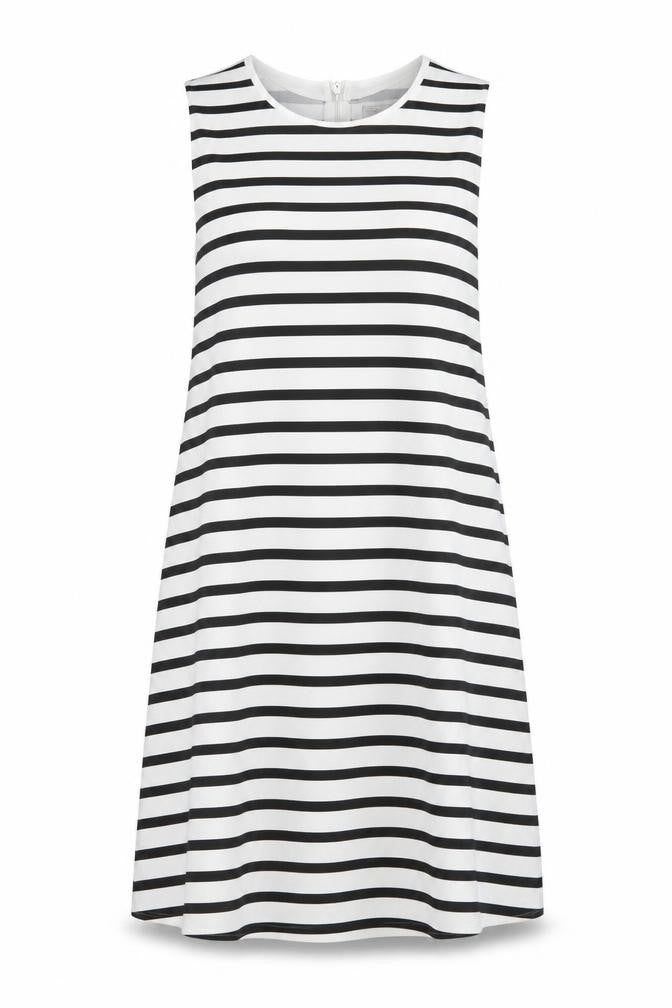 Zara Womens White Striped Polyester A-Line Size S Round Neck Zip