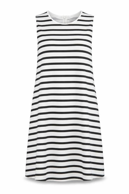 Zara Womens White Striped Polyester A-Line Size S Round Neck Zip