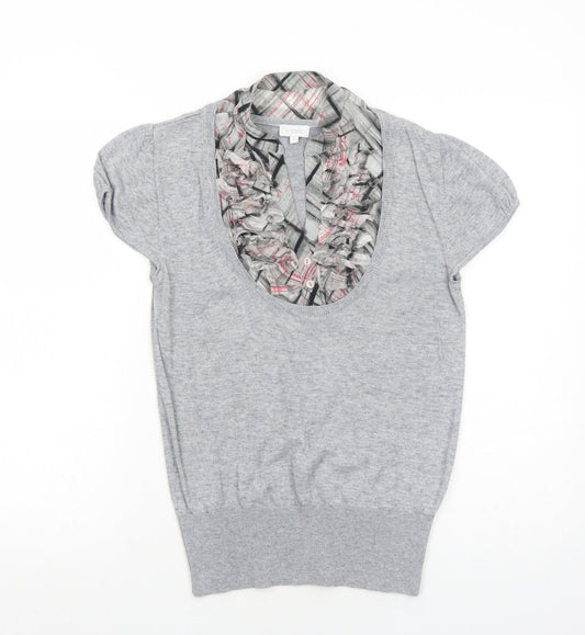 Untold Womens Grey V-Neck Geometric Viscose Pullover Jumper Size 14 Pullover