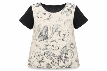 Marks & Spencer Womens Beige Geometric Acrylic Basic Blouse Size 10 Boat Neck - Butterfly Pattern
