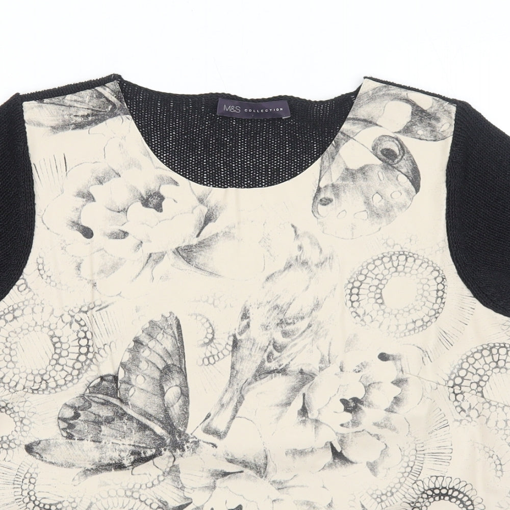 Marks and Spencer Womens Beige Geometric Acrylic Basic Blouse Size 10 Boat Neck - Butterfly Pattern