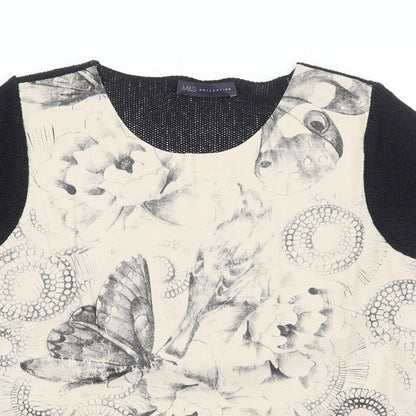 Marks & Spencer Womens Beige Geometric Acrylic Basic Blouse Size 10 Boat Neck - Butterfly Pattern
